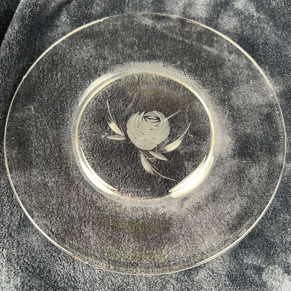 Fostoria American-Made Rose 8.5" Luncheon Plate Etched Glass VTG